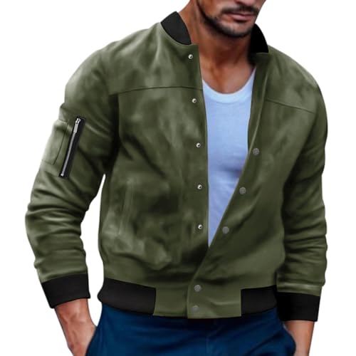 Duohropke Wildleder Fliegerjacken Herren Pilotenjacke Leichte Übergangsjacke Frühling Blouson Jacke mit Taschen College Jacke Cargo Softshelljacke mit Taschen Bomberjacke von Duohropke