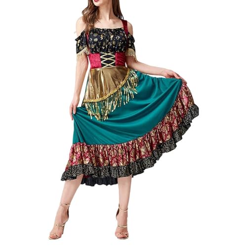 Duohropke Zigeunerin Hellseherin Kostüm Damen Wahrsagerin Halloween Kostüm Mittelalter Renaissance Kleid Cosplay Outfits Party Karneval Kleidung Gipsy Kleider Ballkleid Partykleid Maxikleid von Duohropke