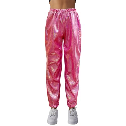 Glitzer Hose Damen Pailettenhose Pailletten Hose Damen Glitzer Leggings Damen Hosen Elegant Hip Hop Club Glänzende Hose Party Club Kostüm Freizeithose mit Drawstring Karneval Kostüm von Duohropke
