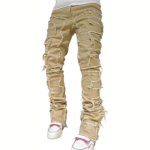 Herren Destroyed Stretch Jeans Slim Fit Jeans Skinny Hip Hop Denim Hose mit Löchern für Männer Zerrissene Jeans Schwarze Vintage Freizeithose von Duohropke