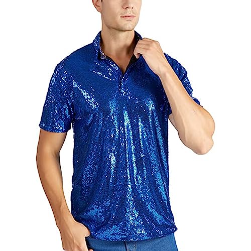 Herren Glitzer Kurzarm Oberteil Metallic T Shirt Roundhals Muskelshirt Unterhemd 70er 80er Jahre Kostüm Disco Hemd Party Outfit Herren Glitzer Kurzarm Oberteil Metallic T Shirt Roundhals Muskelshirt Unterhemd 70er 80er Jahre Kostüm Disco Hemd Party Outfit von Duohropke