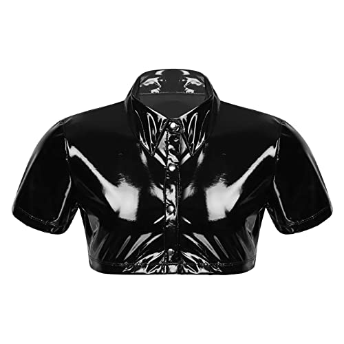 Herren Lack-Optik Crop Top Lack Leder T-Shirt Wetlook Oberteile Männer Kunstleder Hemd T-Shirt Muskelshirt Unterhemd Fitness Slim Fit Hemd Clubwear Latex Glänzend Tops Party Outwear von Duohropke