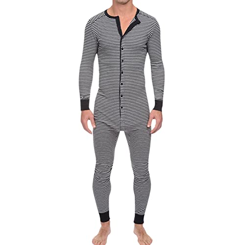 Herren Overall Strampler Schlafanzug Einteiler Ganzkörperanzug Henley Jumpsuit Stretchy Thermo Unterwäsche Pyjamas von Duohropke
