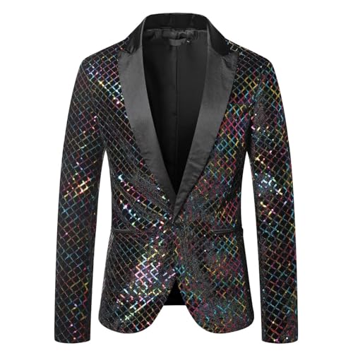 Herren Shiny Pailletten Anzug Sakko Glitzer Pailletten Anzugjacke Slim Fit Herrenmode Blazer Geschenk Herren Outerwear Sakko Reverskragen Der MäNner HüBsche Jacken-Blazer FüR Nachtklub, Hochzeit von Duohropke