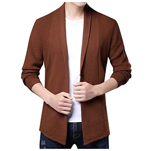 Herren Strickjacke Mittellange Jacke Feinstrick Cardigan Regular Fit Übergangsjacke Männer Warmes Revers Freizeitmantel Open Edge Cardigan Herrenjacke Langmäntel Strickpullover Winterpullover von Duohropke