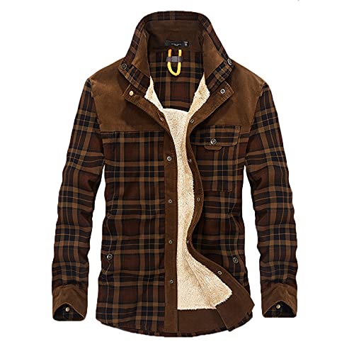 Holzfäller Thermohemd Herren Gefüttert Mit Kapuze Karierte Teddy-Fleece Flanellhemd Langarm Zipper Karierthemd Kapuzenhemd Hemdjacke Holzfällerhemd Thermo Arbeitshemd Sport Jacken Kapuzenpullover von Duohropke