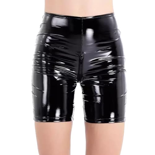 Ledershorts Damen Erotic Sexy Leder Shorts Glanz Hohe Taille PU Lederoptik Kurze Hose Push up Lederimitat Kunstlederhose Hotpants von Duohropke