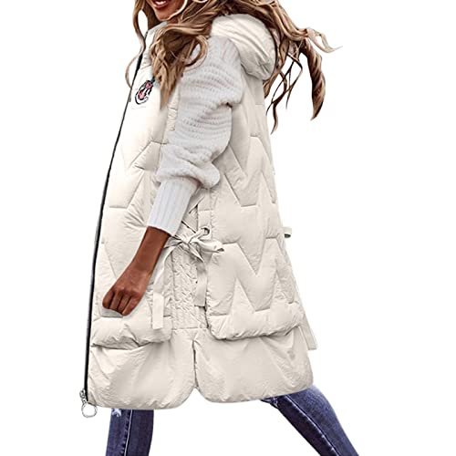 Duohropke Steppweste Damen Lang Longweste Damen Steppweste Weste Damen Lang Dünn Lange Steppweste Damen Lange Weste Mit Kapuze, Trendige Fliege Saum Lange Steppweste Damen Weste Winddichte Weste von Duohropke