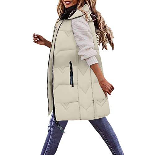 Steppweste Damen Lang Mit Kapuze - Trendige Fliege Saum Longweste Dünn Winddicht für Damen von Duohropke