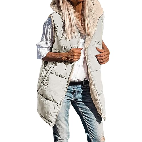 Steppweste Damen Longweste Damen Steppweste Ärmellose Lang Daunen Große Größen Schwarz Beige Daunenweste Winterjacke Daunenjacke Kapuzenweste Weste übergangsjacke üBergangsweste Winterweste Mit Tasche von Duohropke