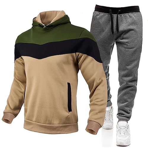 Trainingsanzug Herren, Jogginganzug Herren Sportanzug Freizeitanzug Fitnessanzug Männer Jogging Anzug Baumwolle Oversize Streifen Colorblock Zip Sweatjacke Hoodie und Lang Hose Sport Tracksuit von Duohropke