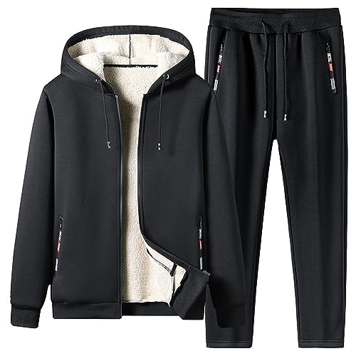 Duohropke Warmer Jogginganzug Herren Winter Plüsch Trainingsanzug Herren Fleece Hausanzug Herren Winter Gefüttert und Warm Jogginganzug Herren Innen Mit Fell Kapuzenjacke Jogginghose Bekleidungsset von Duohropke