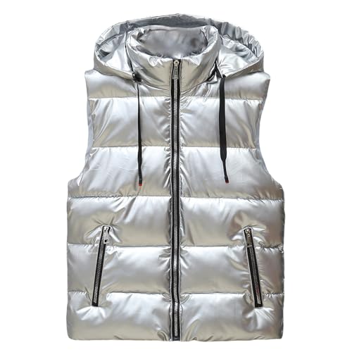 daunenweste herren mit kapuze Glänzend Weste bodywarmer Steppweste Bodywarmer Kapuzenweste Daunenweste Reißverschluss Weste Ärmellose Sportweste Zip Wärme Freizeit Outdoor Style Männer Übergangsjacke von Duohropke