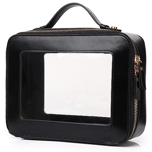 Duolan Transparente Make-up-Tasche, transparente Reisetasche, tragbare transparente Kosmetiktasche, transparente Reise-Kulturbeutel, Make-up-Tasche mit Reißverschluss für Frauen, L, J/Black von Duolan