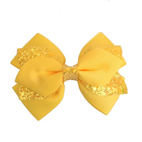 DuomaiJJ Kinder-Haarschmuck Packung Von 4 Kindern Big Bogen Süßes Und Mädchen Haarnadel Glitzer Haarzubehör Accessoires-gelb von DuomaiJJ