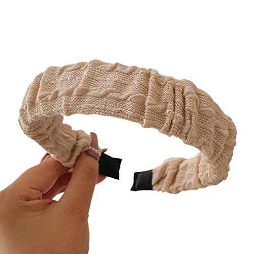 1 Stück Breites Plissiertes Stirnband,Geflochtenes Satin-Stirnband für Damen und Mädchen,Vintage Haarband,für Partys,Zeremonien und Reisen,Versammlungen,Partnersuche,Beige von Duories