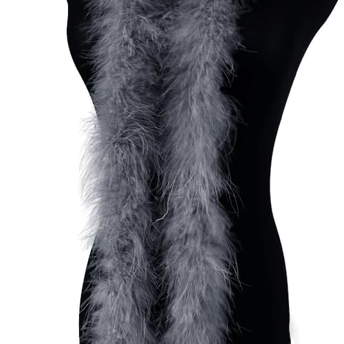 2m 8cm Federboa Truthahnfedern Boa,Flauschige Plüsch-Feder Boa Federstola Federschal Federgirlande für Weihnachtsbaum Hochzeit Basteln Burlesque Karneval Party 20er Jahre Kostüm Deko,ca. 15g Grau von Duories