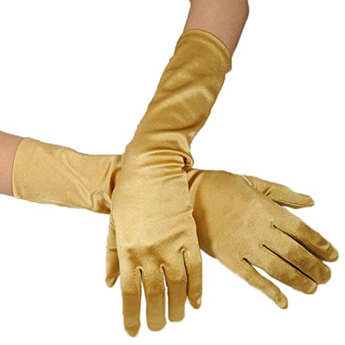 Classic Damen Handschuhe mittel lang, Elastisch Elegant 1920er Stil Abendhandschuh Satin Handschuhe, Gothic Opera Fest Party Hochzeit Braut Handschuhe für Festlich Faschingskostüme Karneval,Gold von Duories