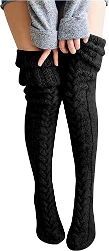Duories Damen Extra Lange Overknee Socken,Warme Wintersocken Grobstrick Socken Stricksocken Mädchen Kniestrümpfe Socken Overknee Strümpfe Strumpfhosen Winter Strümpfe Knitting High Knee Socks,Schwarz von Duories
