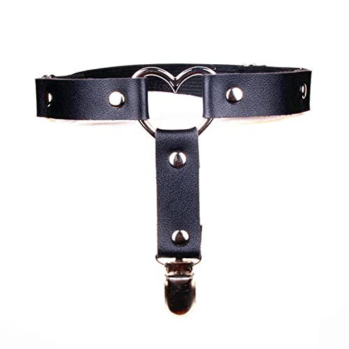 PU Leder Strumpfband, 2 Stück Oberschenkel Ring Harness Suspender Gothic Bein Herz Oberschenkelgeschirr in Herzform Verstellbar Punk Gotisch rutschfest Beinstrumpfband für Frauen Damen Mädchen,Schwarz von Duories