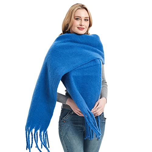 Winter Gestrickte Damen Schal,Warme Fransen Quasten Winterschal Deckenschal Langschal Herbstschal Strickhalstuch Extra Weiche Länge Dickes Umschlagtuch Poncho Schals Scarf Strickschal,Königsblau von Duories