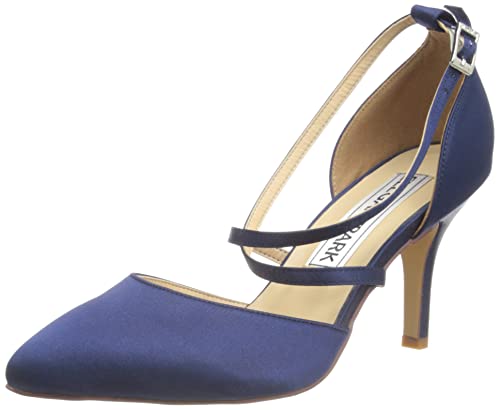 Duosheng & Elegant HC1901 High Heel Pumps Hoch Kreuz Riemchen Spitze Zehen Abendschuhe für Partei Satin Hochzeitsschuhe Brautschuhe Marineblau Gr. 37 von Duosheng & Elegant