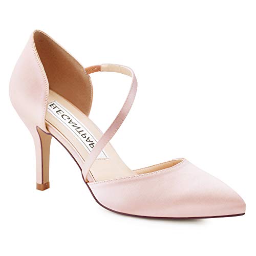 Duosheng & Elegant High Heel Pumps Thong Riemchen Hoch Spitze Zehen Satin Partei Abendschuhe Hochzeitsschuhe Brautschuhe Blush Gr. 40 von Duosheng & Elegant