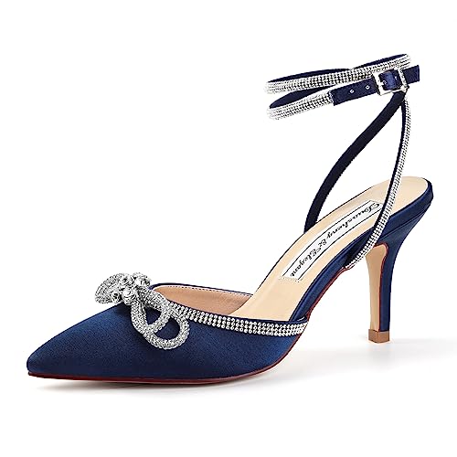 Duosheng & Elegant HC2302 Navy Blau Pumps High Heel Sexy Geschlossene Sandalen Damen Sommer Slingpumps Damen für Party Abendschuhe Hochzeitsschuhe Brautschuhe Gr. 37 von Duosheng & Elegant