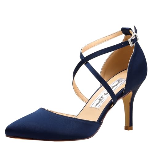 Duosheng & Elegant Pumps High Heel HC1901 Hoch Kreuz Riemchen Spitze Zehen Abendschuhe für Partei Brautschuhe Hochzeitsschuhe Navy Blue Gr. 41 von Duosheng & Elegant