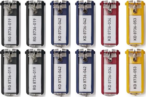 Durable® 12 Stück Sortiert Schlüsselanhänger mit Beschriftungsfeld & KEY CLIP - DAS ORIGINAL - Schlüssel-Anhänger mit Schlüsselring zum Beschriften - Schlüssel Holder mit Easy Clips schnell & einfach von Durable