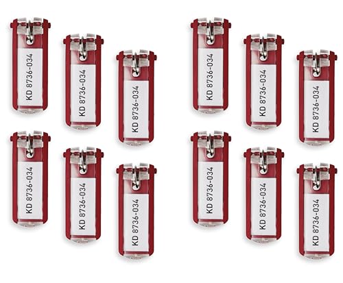 Durable® 12 x Schlüsselanhänger KEY CLIP - DAS ORIGINAL - mit Beschriftungsfeld & Schlüsselring (Rot) - Schlüssel-Anhänger zum Beschriften Auto, Büro & Haus - Key Holder Easy Clips schnell & einfach von Durable