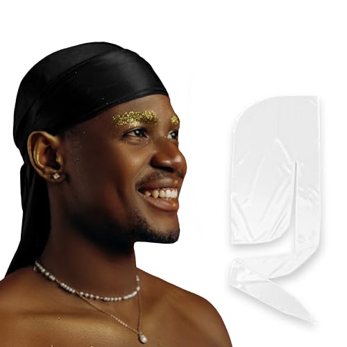 2er-Pack Seiden-Durag für Damen und Herren, seidiger Satin-Flicken, Schwarz/Weiß, 1 Count (Pack of 2) von DuragPro