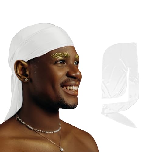 2er-Pack Seiden-Durag für Damen und Herren, seidiger Satin-Flicken, Weiss/opulenter Garten, 1 Count (Pack of 2) von DuragPro