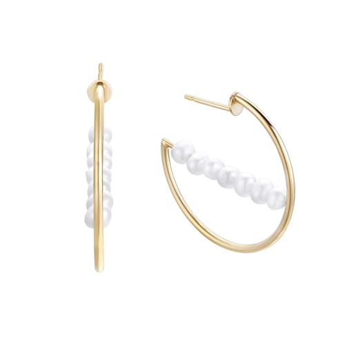 Durán Exquse Creolen-Ohrringe mit sieben horizontalen Perlen, vergoldetes Silber, Grande, Sterling Silber Silber, Perle von Duran Exquse