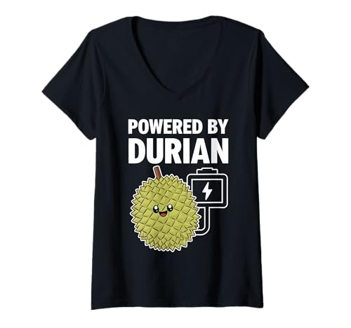 Damen Bereitgestellt von Durian T-Shirt mit V-Ausschnitt von Durian Tropical Fruit