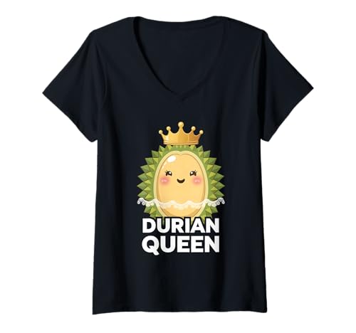 Damen Durian-Königin T-Shirt mit V-Ausschnitt von Durian Tropical Fruit