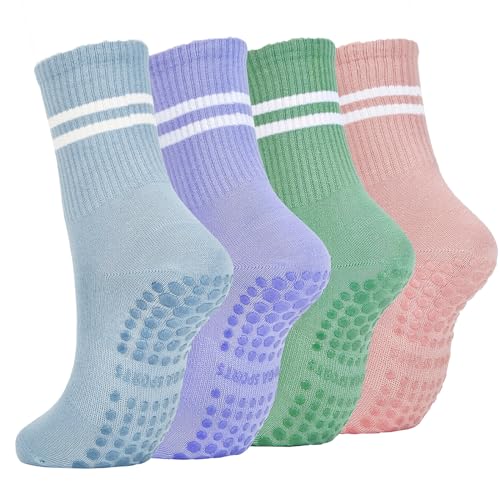 Durio Non-slip Stoppersocken damen - 3-4 Paar Warme Barfuß Socken Sportsocken mit Noppen Yoga Socken Antirutschsocken Erwachsene Pilates Gymnastik Trampolin von Durio