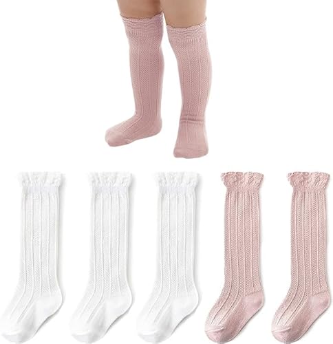 Durio Baby Kniestrümpfe Mädchen Kniestrümpfe Kinder Schulkind Socken Neugeborene Babysocken mit Rüschen B Mehrfarbig S von Durio