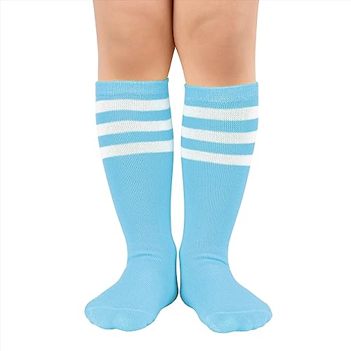 Durio Baby Mädchen Kniestrümpfe Knielang Socken Streifensocken Sportsocken für Kleinkinder Kinder Mädchen und Jungen 3-6 Jahre Blau-weiße Streifen von Durio