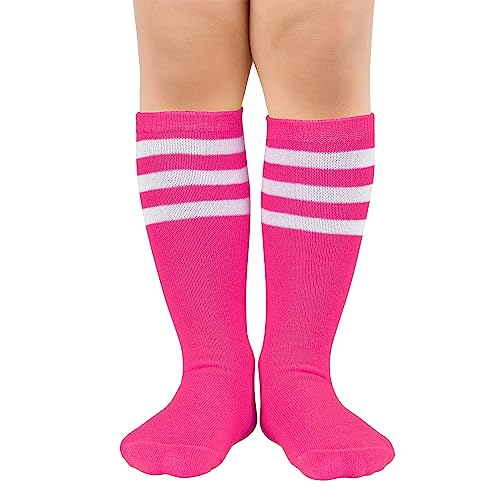 Durio Baby Mädchen Kniestrümpfe Knielang Socken Streifensocken Sportsocken für Kleinkinder Kinder Mädchen und Jungen 3-6 Jahre Pfirsich und weiße von Durio