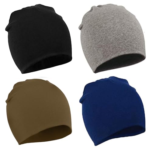 Durio Baby Mütze Jungen Mädchen Unisex Babymütze Kleinkind Wendemütze Jersey Slouch Beanie Mütze Infant Hut 4er Pack Farbmischung Dunkelgrau braun Marineblau schwarz 1-4 Jahre von Durio
