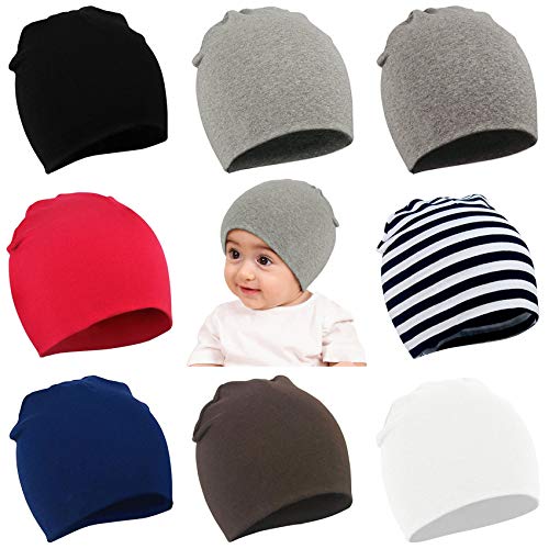 Durio Baby Mütze Jungen Mädchen Unisex Babymütze Kleinkind Wendemütze Jersey Slouch Beanie Mütze Infant Hut 8er Pack Farbmischung B 1-4 Jahre von Durio