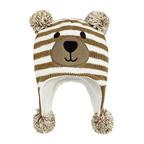 Durio Baby Mütze Wintermütze Kleinkind Kinder Mädchen Jungen Earflap Beanie Warm Strickmütze mit Bommel Kaffee 2-4 Jahre (Tag Size L) von Durio