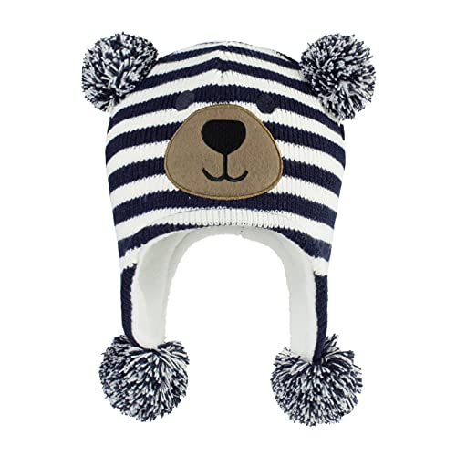 Durio Baby Mütze Wintermütze Kleinkind Kinder Mädchen Jungen Earflap Beanie Warm Strickmütze mit Bommel Navy 1-2 Jahre (Tag Size M) von Durio