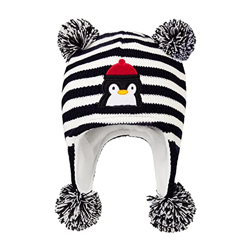 Durio Baby Mütze Wintermütze Kleinkind Kinder Mädchen Jungen Earflap Beanie Warm Strickmütze mit Bommel Schwarz 6-12 Monate (Tag Size S) von Durio