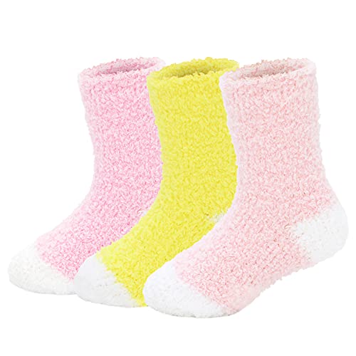 Durio Baby Mädchen Socken Kinder Stoppersocken Kuschelsocken Kleinkind Jungen Wintersocken Korallen Fleece Socken Winter Thermosocken 3 Paare A 6-24 Monate von Durio