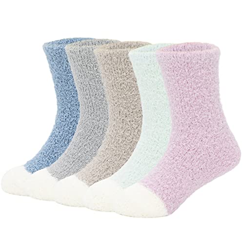 Durio Baby Socken Winter Warme Kuschelsocken Kindersocken Flauschige Stoppersocken Fleece Socken Thermosocken für Kleinkind Mädchen Jungen 5 Paare B 4-10 Jahre von Durio