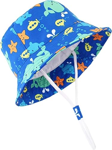 Durio Baby Sonnenhut Kinder Sonnenhüte UV Schutz Breite Krempe Fischerhut Hut Sonnenschutz Unisex Junge Mädchen Kleinkind Blau 2-4 Jahre von Durio