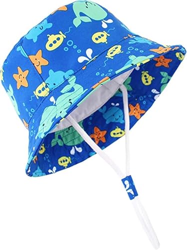 Durio Baby Sonnenhut Kinder Sonnenhüte UV Schutz Breite Krempe Fischerhut Hut Sonnenschutz Unisex Junge Mädchen Kleinkind Blau 4-8 Jahre von Durio