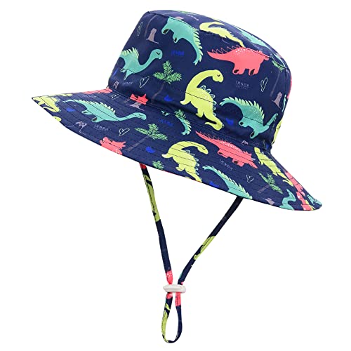 Durio Baby Sonnenhut Kinder Sonnenhüte UV Schutz Breite Krempe Fischerhut Hut Sonnenschutz Unisex Junge Mädchen Kleinkind Navy Blau Dinosaurier 4-8 Jahre von Durio